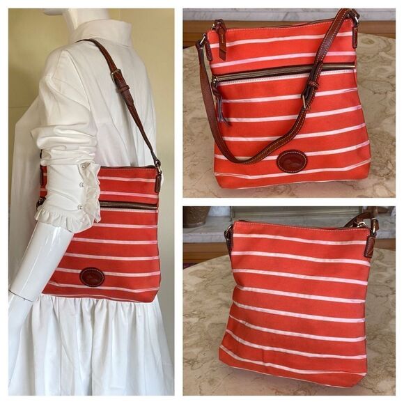 Dooney & Bourke Leather & Striped Canvas Shoulder Bag - Picture 1 of 16